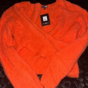 Fashion Nova Bright Orange V-Neck Sweater